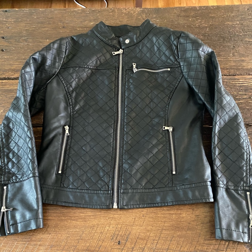 Barely worn faux leather bomber jacket